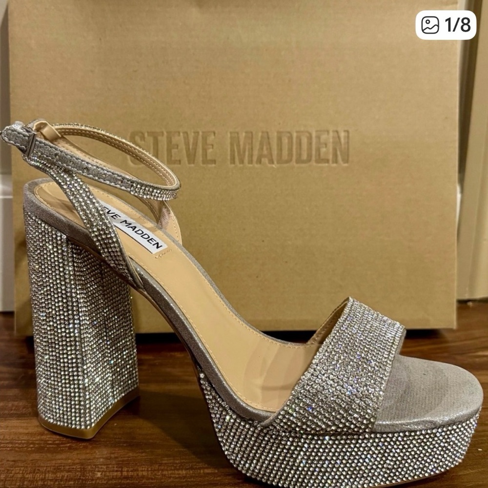 Steve Madden Glittering Silver Platform Heels